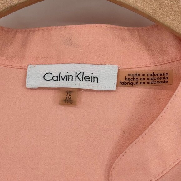 Calvin Klein Womens Long Sleeve Blouse Size 1X plus Peach Beige Ombre - Picture 4 of 12